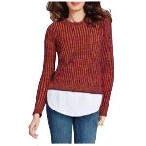 Cabi Melange Lava Orange & Purple Unique Ribbed Fitted Crewneck Sweater Size XS
